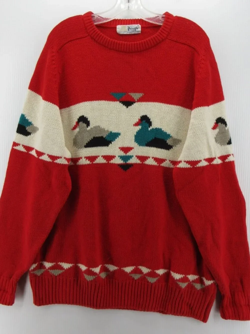 VINTAGE Pringle of Scotland Sweater XL Mallard Duck Pullover Chunky Knit